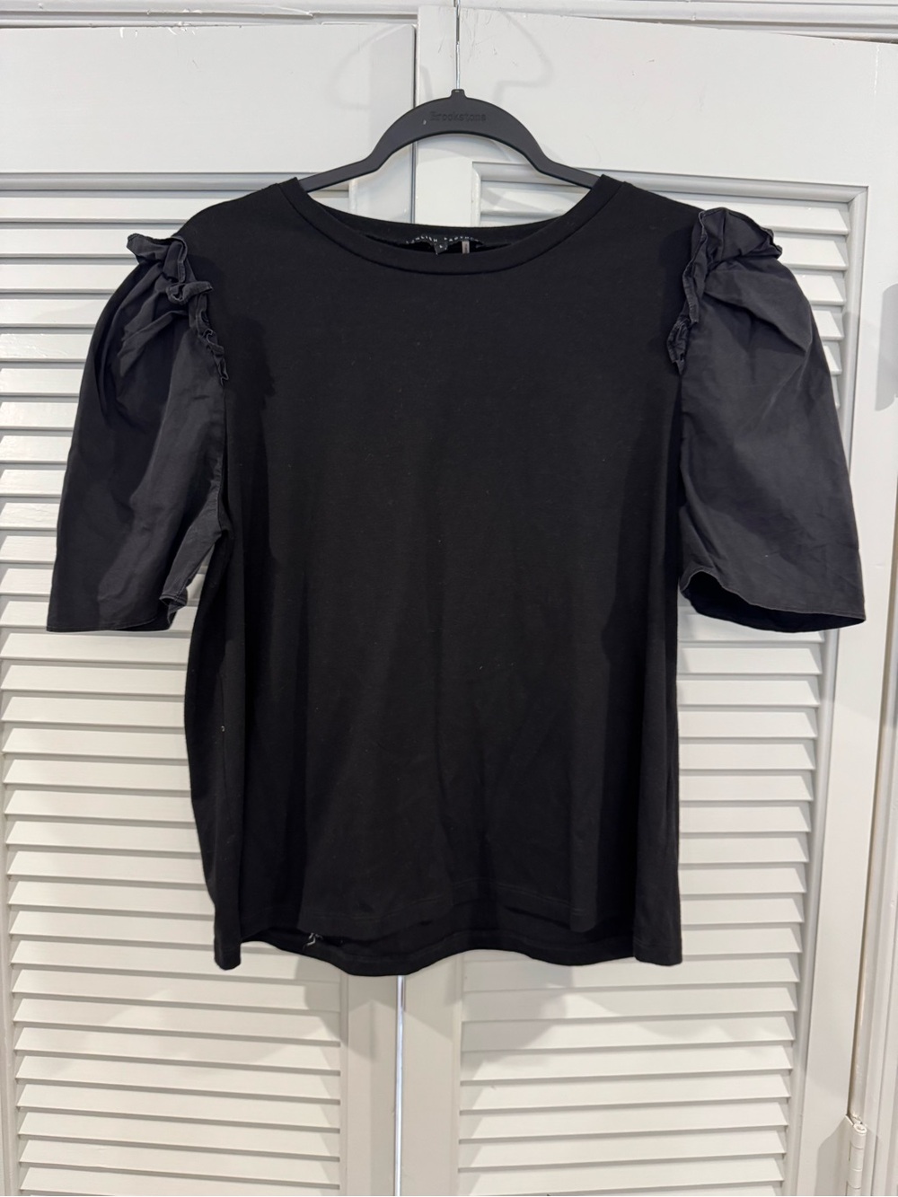 English Factory Black Puff-Sleeve Crewneck Top
